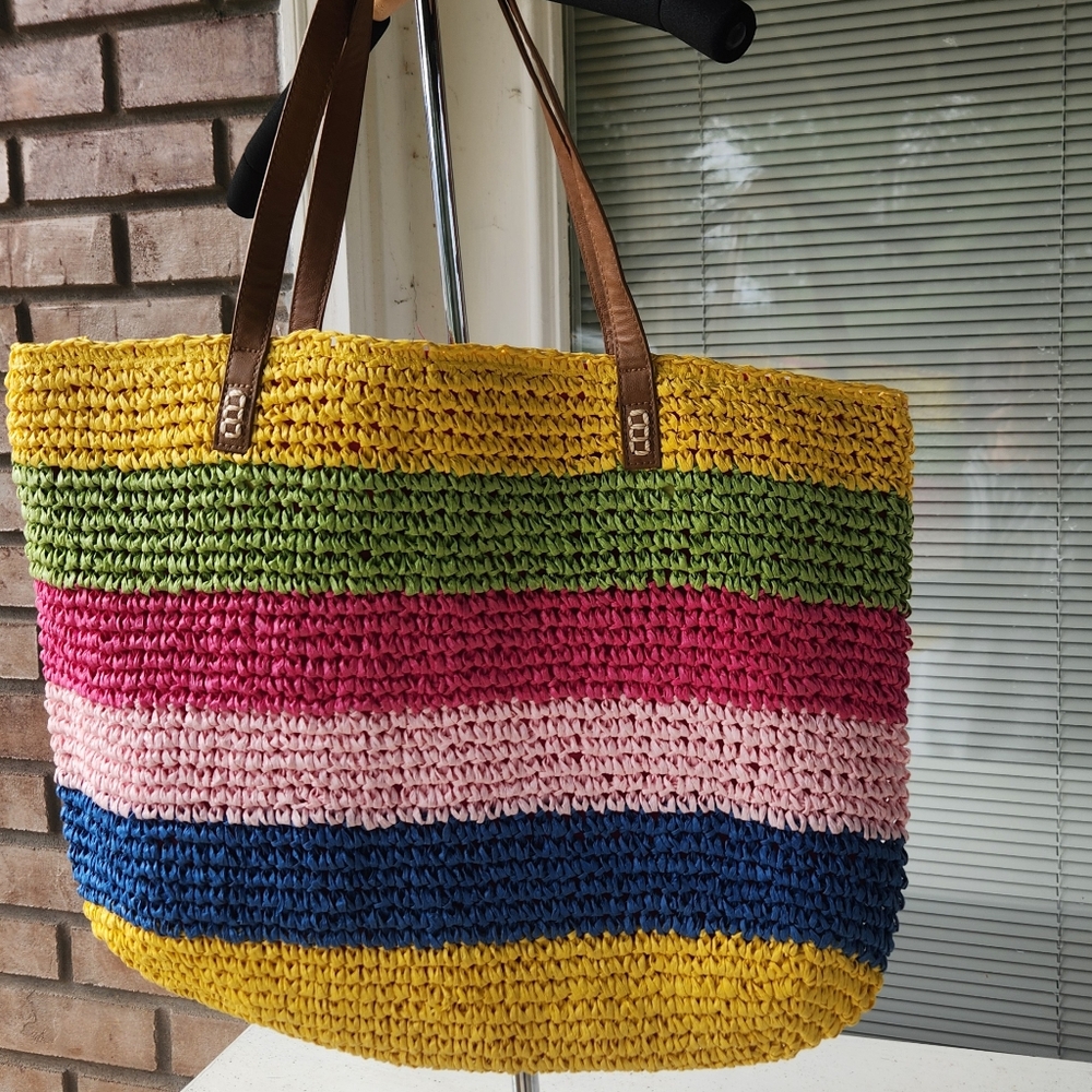 INC Colorful Striped Straw Tote Bag.  NWT - Picture 7 of 12
